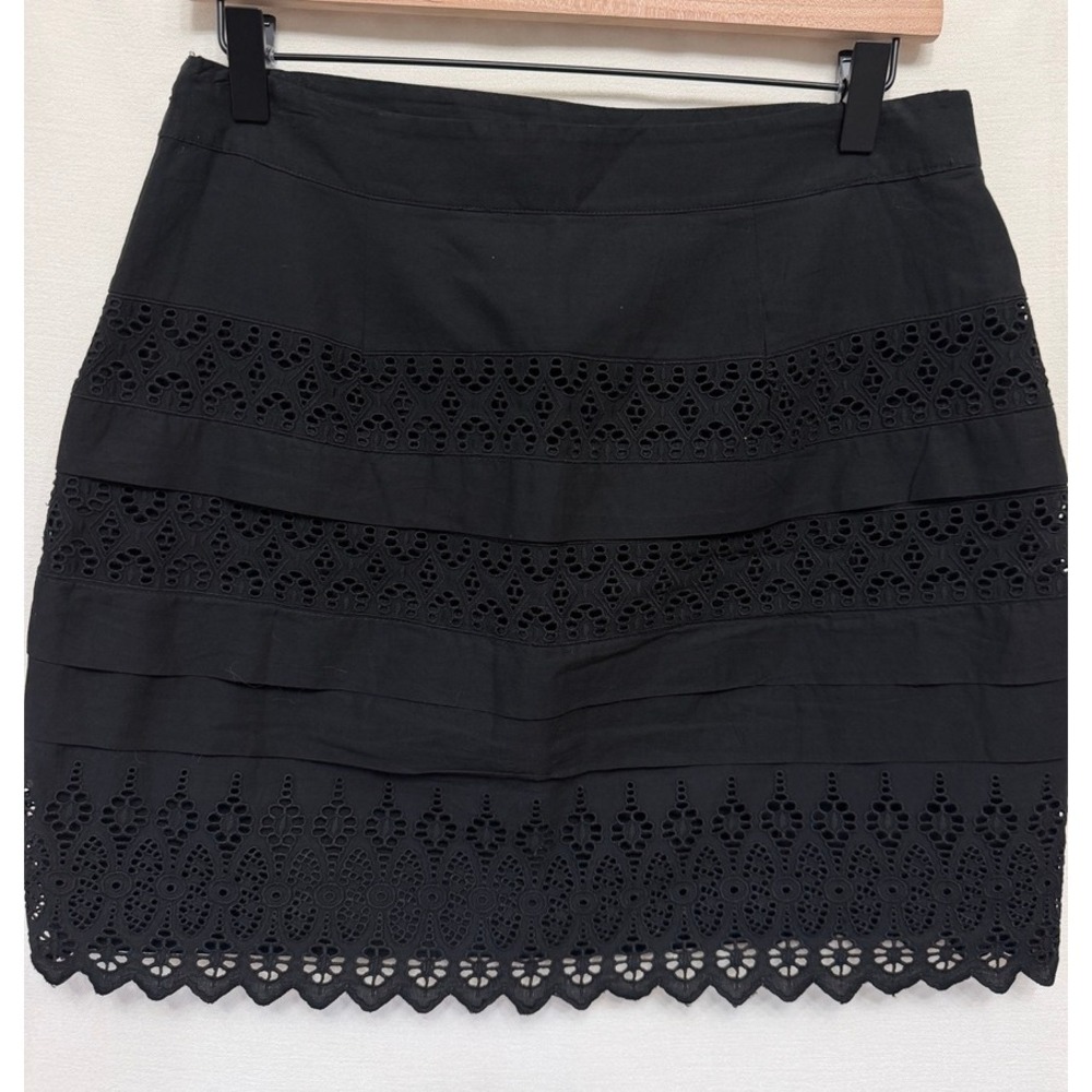 Gap Black Eyelet Lace Tiered Mini Skirt Womens 4 Scalloped Cotton Boho Summer